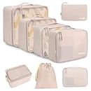 BAGAIL 8 Set Packing Cubes, Lightweight Travel Luggage Organizers with Shoe Bag, Toiletry Bag & Laundry Bag (Cream)