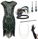 BABEYOND 1920s Flapper Dresses Set 20s Great Gatsby Dress 1920s Fringed Dress with Accessories Set