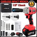 20V Cordless Impact Wrench 1/2" 500Nm High Torque Brushless Drill W/  Batteries