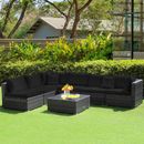 Costway 6 - Person Seating Group w/ Cushions Wicker/Rattan in Gray | Outdoor Furniture | Wayfair HW68058BK+