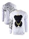 SCREENSHOT-F11222 Mens Urban Hip Hop Premium Streetwear Fleece Top - Big Head Shadow Teddy Bear Patch Embroidery Gel Print Crew Neck Pullover Sweatshirt-White-3XLarge
