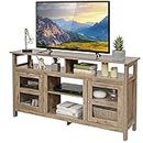 GIANTEX Mueble de TV para televisores de hasta 65 pulgadas y chimenea eléctrica de hasta 18 pulgadas, mueble bajo de madera, 147 × 40 × 81 cm (nogal)