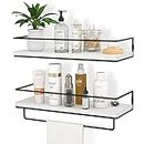 ZGO Floating Shelves for Wall Set of 2, Wall Mounted Storage Shelves with Black Metal Frame and Towel Rack for Bathroom, Bedroom, Living Room, Kitchen, Office (White)…