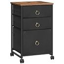 HOOBRO Mobile File Cabinet, Rolling Printer Stand with 3 Drawers, Office Cabinet, Fabric Vertical Filing Cabinet fits A4 or Letter Size for Home Office, Black and Rustic Brown BFK30WJ01