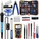 Soldering Iron Kit with Digital Multimeter, Rarlight 60W 110V Adjustable Temperature Welding Tool with ON/OFF Switch, Soldering Iron Tips, Desoldering Pump, Solder Wire, Tweezers, Stand, Screwdriver, Wire Stripper Cutter for Circuit Board Repair and Electronic DIY