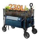 TIMBER RIDGE 8 Cu.Ft. Extra Large Collapsible Folding Wagon Carts, Heavy Duty Outdoor Camping Utility Wagons with Extended Height, Adjustable Handle, Cup Holders(Navy)