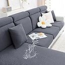 smiry Waterproof Couch Cushion Covers, Stretch Jacquard Sectional Couch Covers, L Shape Sofa Cushion Covers, Washable Chaise Lounge Cover Elastic Furniture Protector (Chaise Cover, Grey)