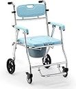 VEAYVA Commode Shower Chair with Wheels ALLUMINIUM | Veayva Folding Shower Commode Wheelchair - 3-in-1 Design for Bathroom, Bedroom