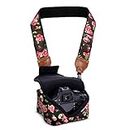 DSLR Camera Case/Camera Strap Combo - Floral Neoprene Design with Accessory Pocket Plus Camera Strap with Storage Pockets by USA Gear 2-in-1 Package - Works with Nikon, Canon, Sony & More
