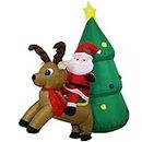 Sunnydaze 5-Foot Santa with Reindeer and Tree Inflatable Christmas Decoration - Fan Blower and LED Lights
