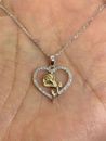 1.27 Ct Round Cut Simulated Diamond Heart Rose Pendant 14k Two-Tone Gold Plated