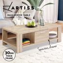 Artiss Coffee Table Wooden Shelf Storage Drawer Tables Thick Tabletop Furniture