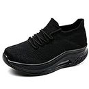 Womens Trainers Air Cushion Arch Support Memory Foam Slip On Sock Gym Sneakers Ladies Non Slip Comfort Mesh Walking Shoes All Black UK 3