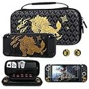 FUNDIARY Carrying Case for Nintendo Switch OLED with Monster Hunter Theme Design, Accessories Bundle Portable Bag for Switch OLED with Protective Case, Screen Protector and 2 Thumb Grips