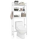 SMIBUY Toilettenregal, Bambus WC Regal, Verstellbar Waschmaschinenregal, Badezimmerregal mit 3 Ablageflächen, platzsparend, leicht zu montieren, Weiß