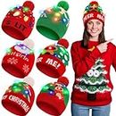 Chuarry 6 Pcs LED Light up Christmas Beanie Hats Xmas Knitted Hat Unisex Winter Hat Flashing Cap Funny Red and Green Ugly Sweater Knitted Party Hat for Men Women Kids Holiday Party Supplies