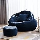 Kitepro 4XL Bean Bag with Footstool & Cushion Ready to Use Filled with Beans | Faux Leather Bean Bag Chair for Home (Navy Blue, XXXXL)