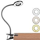 LED Clip Desk Lamp, Reading Light Study Lamp Eye Care Protection with 10 Dimmable Brightness & 3 Light Modes, USB Powered Flexible Gooseneck Clamp for Bed Headboard Table Office Lights, 7W (Black)