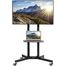 VIVO Mobile TV Cart for 32 to 83 inch Screens up to 50kg, LCD LED OLED 4K Smart Flat and Curved Panels, Rolling Stand with Laptop DVD Shelf, Locking Wheels, Max VESA 600x400, Black, STAND-TV03E