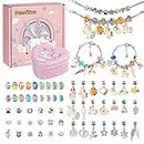 PERRYHOME Charm Bracelet Making Kit for Girls, 62 Pcs Unicorn Jewelry Making Kit with Beads, Bangles, Charm & Gift Box, DIY Arts and Crafts Kit Jewelry Making Supplies Gift Toy Set for Girls Age 3-12