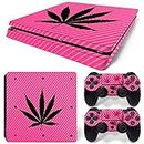 ZOOMHITSKINS PS4 Slim Skin, Compatible for Playstation 4 Slim, Rose Weed Pink Pot 420 Grass Happy Pot, 1 PS4 Slim Console Skin 2 PS4 Slim Controller Skin, Durable & Fit, 3M Vinyl, Made in The USA