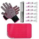 Heat Gloves for Hair Styling 2Pcs Heat Resistant Gloves Silicone Heat Mat Styling Tools & Appliances 6pcs Hair Clips and Styling Comb Curling Iron Glove Heat Resistan for Hair Curling Wand