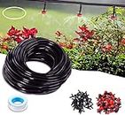 DIY Crafts 10mtr Pipe +T/Tee Red Drip Irrigation Kit for Home Garden Patio Misting Micro Flow Drip Irrigation Misting Cooling System Mist Nozzle Sprinkler/Dripper/Emitter (10x, Head)