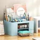 Amazon Brand ��– Umi Multi-functional Desk Organiser with 5 Compartments & 2 Drawer Desktop Office Supplies Stationery Storage Box Cosmetic Organizer for Pens Staplers Clips Sticky Notes - Blue