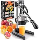 Zulay Kitchen Cast-Iron Orange Juice Squeezer - Heavy-Duty, Easy-to-Clean, Professional Citrus Juicer - Durable Stainless Steel Lemon Squeezer - Sturdy Manual Citrus Press & Orange Squeezer (Black)