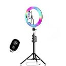 OKANGLY RGB Ring Light with Tripod Stand for iPhone & Android | Camera | 3 Color Modes Dimmable Lighting Photo-Shoot | Video Shoot| for YouTube | Live Stream | Makeup & Vlogging with Shutter Button