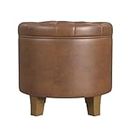 Homepop Home Decor | Upholstered Round Faux Leather Tufted Foot Rest Ottoman | Ottoman with Storage for Living Room & Bedroom | Decorative Home Furniture, Brown Faux Leather