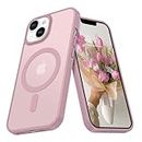 DOMAVER iPhone 13 Case iPhone 14 Case Compatible with MagSafe Frosted Translucent Matte Magnetic Cover Wireless Charging Slim Non-Slip Protective Shockproof Cover Case,Pink
