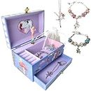 Music Jewelry Box with Necklace Pendant and Charm Bracelet Set| Jewellery Musical Box| Music Box Ballerina (Blue Fairy Box + Fairy)