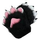 BNLIDES Cosplay Animal Cat Wolf Dog Fox Paws Claws Gloves Costume Accessories for Adults (White-Black)