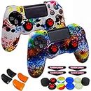 Silicone Skin for Ps4 Controller, 2pcs Anti-Slip Shell Cover Case with 10 Joystick Grips, 2 Pairs L2 R2, 4pcs Led Light Bar Skin for Playsation 4/ Slim/Pro Dualshock 4 Controller Wireless Gamepad