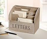Briefbox "Letters" aus Holz, grau, 4 Fächer, Briefablage, Briefständer, Briefhalter
