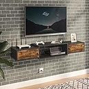 HOOBRO Floating TV Stand with Power Outlet 55", Modern Wall Mounted Media Console Shelf Cabinet for Under TV Storage, Entertainment Center, Living Room, Bedroom, Rustic Brown and Black BF11DS01