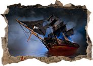 Piratenschiff Nebel Segeln Wasser 3D zertrümmerte Wand Aufkleber Poster Aufkleber Schlafzimmer S682