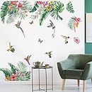 decalmile Adesivi Murali Foglie Verdi Tropicali Adesivi da Parete Fiori e Piante Uccelli Decorazione Murale Camera da Letto Soggiorno Ufficio