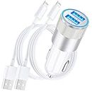 [Apple MFi Certified] iPhone Fast Car Charger, Rombica 4.8A Dual USB Smart Power Car Rapid Charger with 2 Pack Lightning to USB Quick Car Charging Cord for iPhone 14/13/12/11/XS/XR/SE/X 8/iPad/AirPods