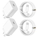 iPhone Fast Chargers, (2-Pack) 20W iPhone/iPad USB C Charger, iPhone Charger with Cable USB-C to Lightning 2m, Apple Adapter with Lightning Cable Compatible with iPhone 14/13/12/11/X/9, iPad, Laptop