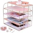 Letter Tray 4 Tier Rose Gold Desk Organizers and Accessories for Women,Stackable Paper Tray Desk File Folders Organizer with Binder Clips for School Home Office Supplies Storage & Décor