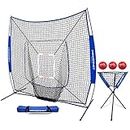 PowerNet DLX Combo 6 Piece Set for Baseball Softball | 7x7 Practice Net Bundle w/Strike Zone, Ball Caddy + 3 Weighted Training Balls | Team or Solo Training | Hitting & Throwing (Royal Blue)