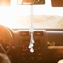 Sibba Rear View Mirror Heart Bling Interior Hanging Ornament Automotive Car Decor Decorations Pendants Rhinestone Diamond Rearview Charm Set Sparkly Glitter Crystal Hanging Ornaments (White)