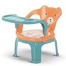 Vicky Baby Feeding Chair, with Tray Strong and Durable Plastic Chair for Kids/Plastic School Study Chair/Feeding Chair for Kids,Portable High Chair for Kids Upto 35 Kgs (Orange and Green)