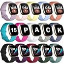 GEAK Compatible with Fitbit Versa 3/Versa 4 Bands for Women Men, 15 Pack Sport Band for Fitbit Sense/Sense 2 Bands for Women Men, Classic Soft Flexible Replacement Strap for Fitbit Versa 3 Bands Small