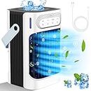 TIOKVIOP Portable Air Conditioners,Evaporative Air Cooler [Upgraded 10W & 3 Cool Mist] 3 in 1, 3 Wind Speed & 7 LED Light, 3 Cool Mist & 2-8H Timer Cold AC, Personal Mini Air Cooling Fan for Room