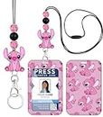 Wocide Teacher Lanyard for ID Badge Card, Cute Pink Women Beaded Breakaway Neck Lanyards Cartoon Name Tag Badges Holder Aesthetic Work Keys Accessories Gift
