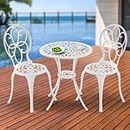 Withniture Bistro Table and Chairs Set of 2, White Metal Patio Bistro Set 3 Piece Outdoor Table Chairs with Umbrella Hole, Cast Aluminum Patio Furniture Set for Garden Porch