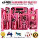 45-Piece Hardware DIY Tool Kit Heavy Duty Complete Multi Purpose Hand Tools Pink